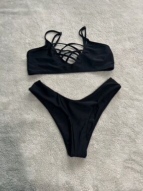 Black Strappy Bikini Set - Women Swim